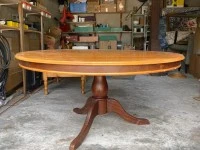 Dining room table and cupboard.