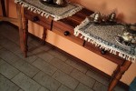 Queen size bed, dresser, drawers, side table, small desk and self with...