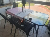 Double bed, Outdoor table and chairs set