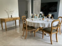 One six seater round dining room table, 6 Busselback dining chairs, 1 ...