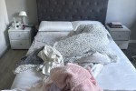 Queen bed with bed head and pedestals, Three quarter bed with bed head...