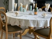 One six seater round dining room table, 6 Busselback dining chairs, 1 ...