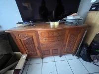 Table, 8 chairs, Sideboard cupboard