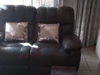 King size bed and headboard, 3 peice recliner lounge set, wooden tv un...