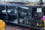 Iron sideboard, large book shelf, desk