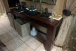 Queen bed, Bedside table, Bedside table, Bookshelf, TV stand, TV stand...