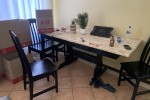 Corner sofa, table and 4 chairs, fridge, washing machine, 2 single bed...