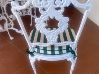 Cast iron six seater patio table, Six cast iron patio chairs