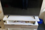 Queen bed with headboard and one side table, Double door fridge and sm...