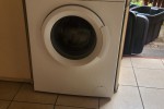 Wooden tea trolley, wooden kist, fridge, washing machine
