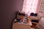 Double bed, book case, study table