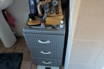 1 Queen size bed base, 1 x queen size mattress, 5 x small cabinets, 1 ...