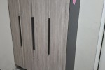 Queen bed, Tv stand, Fridge, Wardrobe, Tv, Couch, Mirror