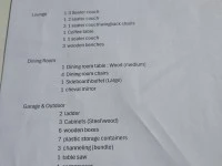 Lounge, Dining, Garage Items
