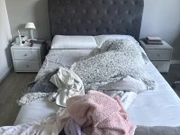Queen bed with bed head and pedestals, Three quarter bed with bed head...