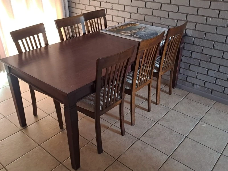 Dinner table and 6 chairs, lounge suite 3 seater couch and 2 seater co...