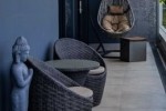 Patio swing chair, patio small round table and two chairs, patio stool