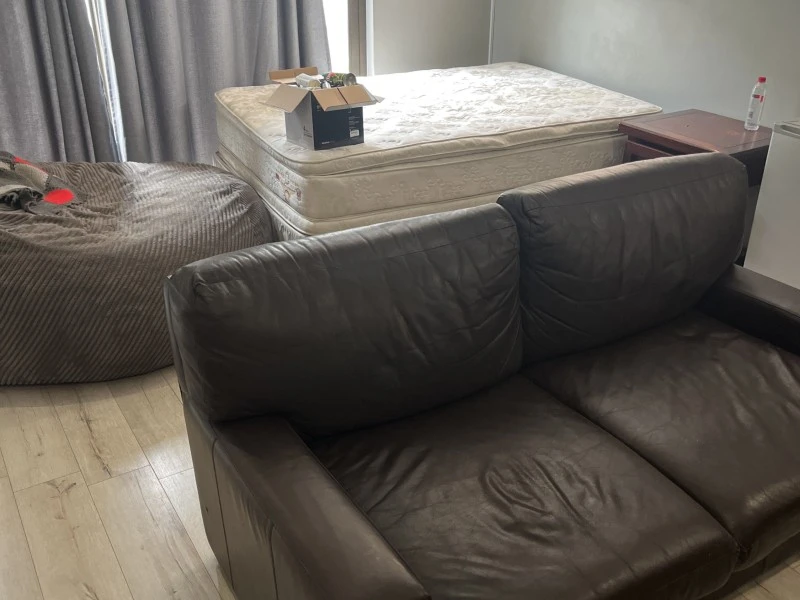 Queen bed, Large fatsak, Small desk and office chair, 2seater couch, B...