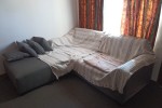 Queen bed and mattress, Couch 1, Couch 2, Fridge