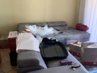 Corner sofa, table and 4 chairs, fridge, washing machine, 2 single bed...