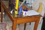 Double bed and mattress, Bedside table, Study desk wood frame with gla...