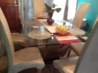 Base and matrass queen size., Dinning table with 6 chairs, Headboard a...