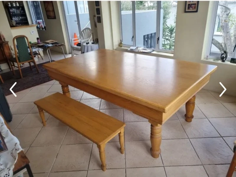 Pool/Dining table with table top, 2 x Benches, 2 x Cues and balls, Kin...