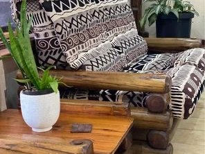 3 seater log couch with cushions, 2x 2 seater log couches with cushion...