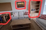 Desk, leaning, bedside lamp, mirror, framed aprox 80X50, picture, fram...