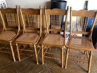 4 dining chairs, simple wood, 2 book shelve units, roughly 2mx1, wardr...