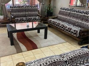 3 seater log couch with cushions, 2x 2 seater log couches with cushion...