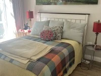 Double bed base & mattress, 1 box with linen, Header board fir the bed