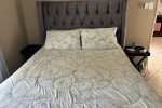 Double bed, Headboard, 2 seater sofa, Washing machine, Gas heater, Mop...