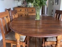 Dining room table and chairs, boxes