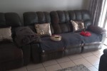 King size bed and headboard, 3 peice recliner lounge set, wooden tv un...