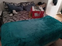 Queen bed, Blankets, pillows, and sheets, Office desk dismantled, Offi...