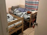Queen bed, L-shaped couch, Bunk bed, Front loader washing machine, Tv ...