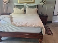 Queen mattress and wooden base with side tables, Large lamp, 3 seater ...