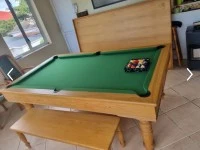 Pool/Dining table with table top, 2 x Benches, 2 x Cues and balls, Kin...