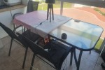 Double bed, Outdoor table and chairs set