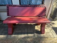Concrete 2 seater bench, Concrete garden lamp, 3 concrete pots with pl...