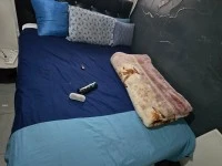 Queen Bed, 2 Suitcases, Travel Bag