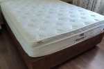 Queen size base and mattress, 1 x 6 seater rectangle glass table, dini...