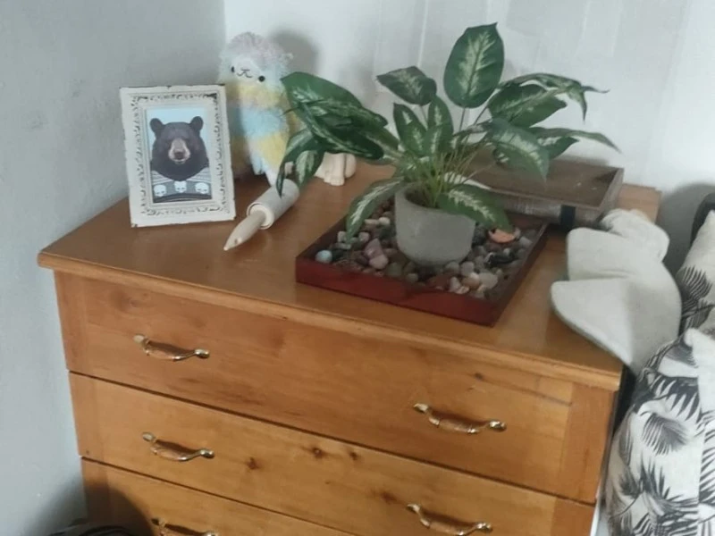 Chest of drawers, mirror with stand, gas canister