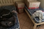 Corner sofa, table and 4 chairs, fridge, washing machine, 2 single bed...