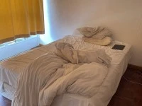 Quin size bed, Washing machine, Small Table, 4 boxes