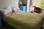 Queen bed, Bedside table, Fridge, Washing machine, Office chair, Black...