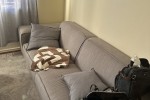 Bed, Tv, Tv stand, Coffee table, Couch, Fridge, Pots,cutlery, Carpets