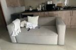Queen bed, 2 seater couch, Single door fridge, TV stand and coffee tab...