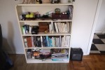 3 seater couch, Wooden chest, Small bookshelf, Medium bookshelf, Chair...